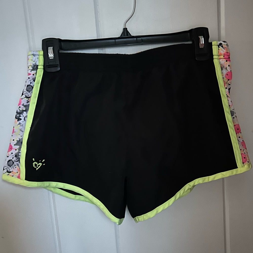 Junior Girls Justice Black Shorts with Neon and Floral Trim